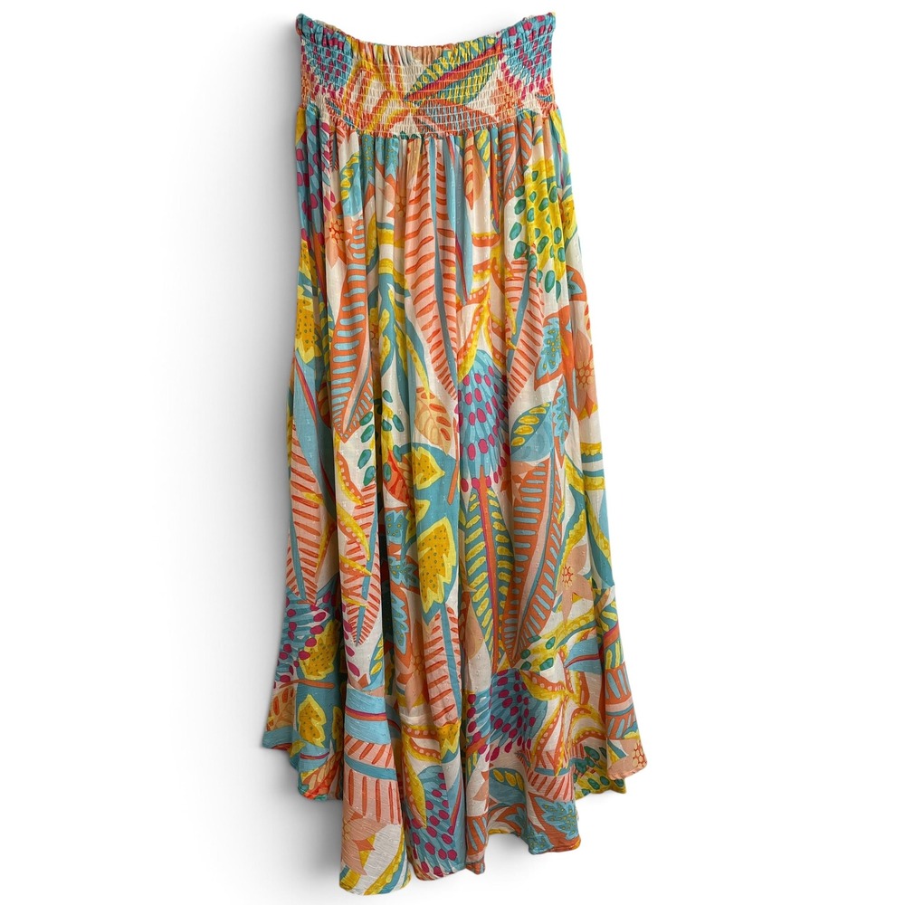 Christian Siriano Tropical Floral Smocked Button Front High Low Maxi Skirt M - Picture 3 of 16
